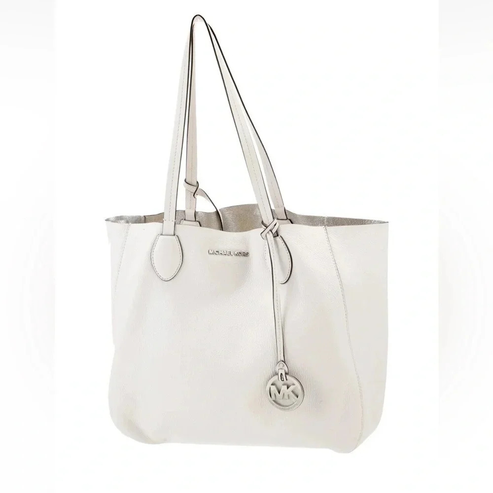 Michael Kors Tote White with Silver Metallic Reversible designer fashion chic - Picture 16 of 16
